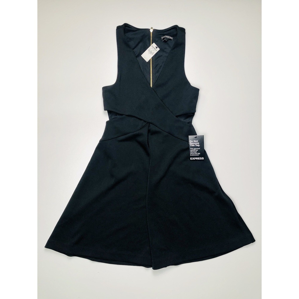 Express Womens 4 Black Cutout Stretch Cocktail Dress A Line Crossover 8410-058 - Picture 3 of 12